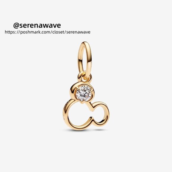 Pandora Disney Mickey Mouse Silhouette Lab-Grown Diamond Dangle Charm|Gold - Picture 1 of 2